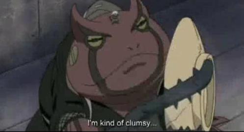 Fitting that the clumsy Jiraiya summons the clumsy toad, Gamaken